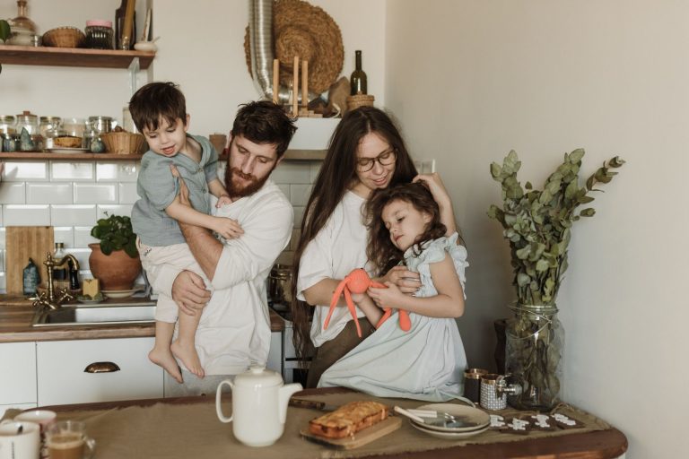 Family of four at home